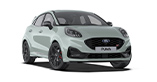 Ein moderner Ford Puma in einer hellen Farbe, präsentiert in der Dreiviertelansicht von vorne.