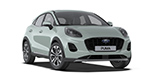 Moderne Ford Puma in mintgrüner Farbe, sportliche Linien und markantes Design.