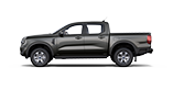 Schwarzer Pickup-Truck im Profil, mit vier Türen und robustem Design, ideal für Transport und Abenteuer.